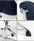 Close-up of Pro Level Foldable Drum Stool With Comfy Backrest, showcasing steel frame and height adjustment mechanism.