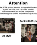 Comparison of old and new AD5X hotend models, warning about Beefed-Up 0.4mm All Metal Hotend Kit For AD5X After May 2025 Models.
