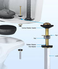 Heavy Duty Toilet Tank To Bowl Gasket Kit With Three Sets Of Stainless Steel Bolts Universal Fit For Two Piece Toilets parts view with rubber gaskets and bolts