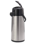 ECAL22S Eco Air Lever Airpot With Glass Vacuum Insulated Beverage Dispenser 2.2 Liter Thermal Coffee Carafe Brushed Stainless Steel NSF Listed For Commercial Use Built To Last