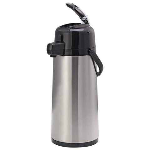ECAL22S Eco Air Lever Airpot With Glass Vacuum Insulated Beverage Dispenser 2.2 Liter Thermal Coffee Carafe Brushed Stainless Steel NSF Listed For Commercial Use Built To Last
