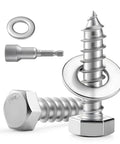 Heavy Duty 28 Piece Lag Screws Set 1/4 x 1-1/2 Inch Hex Head With Flat Washers in 304 Stainless Steel 18-8 for Wood Projects Includes 7/16 Inch Hex Driver Bit