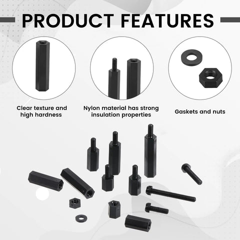 Massive 365 Piece M2.5 Nylon Hex Spacer Standoff Kit With Male And Female Studs Washers Screws And Nuts For PCBs Motherboards Circuits Electrical Switches And Receptacles black nylon spacers and hardware