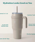 Chill Out With This Wicked 40 Oz Stainless Steel Tumbler Features A Sturdy Handle And Elite Dual Wall Insulation, showing hydration tracking lid.
