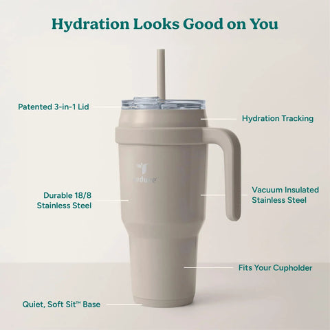 Chill Out With This Wicked 40 Oz Stainless Steel Tumbler Features A Sturdy Handle And Elite Dual Wall Insulation, showing hydration tracking lid.