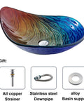 Slick Tempered Glass Vessel Bowls With Clean Striped Oval Shape For Your Modern Bathroom Vanity Counter Setup No Faucet Included, colorful bowl design.