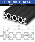 Diagram of Three Pack 2080 T Slot Aluminum Extrusion European Standard 500mm Length Anodized Aluminum profile with measurements