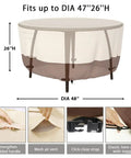 Beefy Heavy Duty Round Patio Table Cover For Outdoor Tables 48 Inch Diameter And 26 Inch Height Waterproof Weather Resistant UV Protected