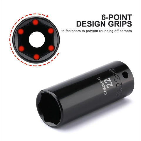 Pro Grade Deep Impact Socket Set 1/2 Inch Drive Metric Cr-V 6-Point 10 mm to 24 Mm, 14-Piece with flank drive grip detail