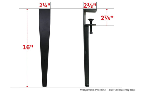 Set Of Four Adjustable Table Clamp Legs For 16 Inch Coffee Tables, Powder Coated Steel Build, Supports Up To 200 Lbs, side view dimensions
