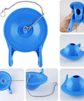 Two Pack 3 Inch Toilet Flappers Replacement For 99 788 Flush Valves, Water Saving High Performance Rubber Flapper With Stainless Steel Chain Hook, Easy Install, No Brainer Fit Blue shown in various angles and details.