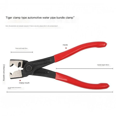Rock Solid Car Hose Clamp Kit Pliers For AC Pipe And CV Boot Clips, Heavy Duty Spring Clamp Tools That Grip Water Repair Hoses Like A Boss Without Slipping Or Damaging Fuel Tubes. Red-handled steel hose clamp pliers, 175mm long, 25mm jaws