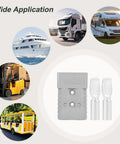 Beefy 350A Battery Connector For 2/0 AWG Cables Gray Color, Ideal For Forklift Recovery Winches And Towing Systems, Delivers 350 Amps Continuously At Up To 600V, Must Pair Only With The Same Color And Type For Safe Use, gray connector with cable lugs