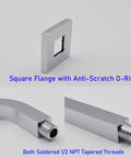 Square Shower Arm With Anti Scratch Flange, Solid Brass, 13 Inch Wall Mount Extension, 1/2 NPT Tapered Threads, Matte Black Finish