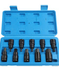 Beefy One Half Inch Square Drive Converter Kit For Impact Wrenches Chrome Vanadium Socket Adapters H4 Through H19 in a blue case