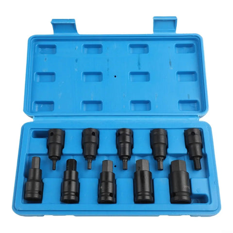 Beefy One Half Inch Square Drive Converter Kit For Impact Wrenches Chrome Vanadium Socket Adapters H4 Through H19 in a blue case