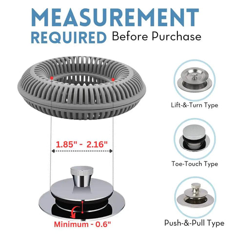 Hair Catcher For Shower Drain And Bathtub - Reusable Silicone Stopper And Strainer For Clog Prevention with measurement guide