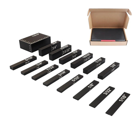 Real Deal Woodworking Inch Setup Blocks For Table Saw Router Adjustment With Battle Ready Aluminum Height Gauges in sleek black.