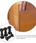Hella Durable Steel Cabinet Screws And Nuts Hardware Kit For Furniture Assembly showing installation on wood panel with black screws.