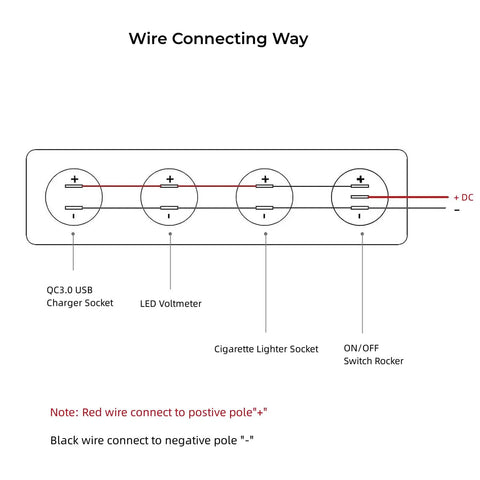 Wiring diagram for 4 In 1 Marine Switch Panel For Boat And Truck, Plug And Play 12V DC Waterproof Rocker With Dual Cigarette Lighter Sockets, USB-C