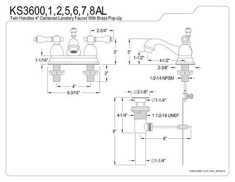 Technical diagram of Restoration Four Inch Centerset Bathroom Faucet In Brushed Brass With Solid Brass Construction