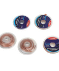 Pro Grade Desoldering Wick Copper Solder Removal Tool 5 Pack spools for PCB repair, 1.5m each, copper wicks in various widths.
