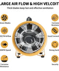 Heavy Duty Utility Blower Fan 8 Inch Portable Ventilator 3300 RPM High Velocity Air Extractor with feature icons