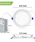 Dimensions of 4 Pack 6 Inch Ultra Thin LED Recessed Ceiling Lights With Junction Box, 14W Equal 100W, 1200 Lumens, 5000K Daylight, Dimmable Canless Downlights, ETL Listed
