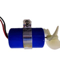 Beefy 7.4V RC Jet Boat Underwater Thruster 16800 RPM CW CCW 3 Blade Propeller, blue casing with metal clamp, side view