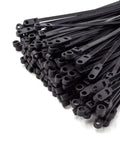 Upgraded Nylon Mounting Cable Ties With Secure Screw Anchors For No Sweat Wire Cleanup On Brick Concrete And Ceiling Joists Four Point Three Inches Long Tough As Nails Eighteen Pound Grip Matte Black Pack Of One Hundred displayed in a bundle.