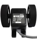 Heavy Duty Rolling Measuring Wheel And Precision Length Encoder Sensor Counter For Industrial Ground Survey Work Featuring Steady Tracking And Top Tier Accuracy Built Tight For Long Term Reliability, WE-M4T encoder close-up with black wheels.