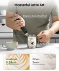 Person using LunaFro Art Rechargeable Handheld Milk Frother With No Steam Wand Stepless Speed Control Silicone Dot Pad