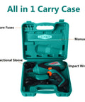 Beefy 12V Half Inch Corded Impact Wrench Kit With LED Light And Bubble Level in carry case with spare fuses and manual