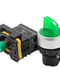 Green LED Indicator Rotary Switch 110V-220V 22mm IP65 Waterproof Latching 1 Normally Open 2-Position Panel Mount, 10A 600V