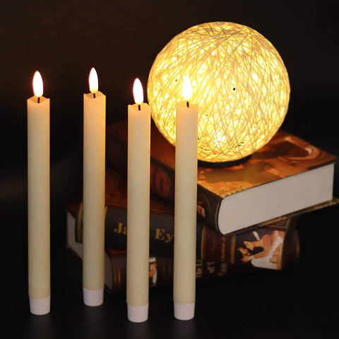 Flameless Ivory Taper Candles Set Of 6 With Remote, Battery Powered LED Warm 3D Wick Light Real Wax Look, 9.64 Inch Tall
