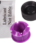 Transmission Shift Cable Bushing Repair Kit And Install Tool Set, includes purple bushing, black tool, lubricant packet.