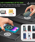 Robust Car Wireless Charger Pad Featuring Raised Camera Bumper Rim For Grippy Dashboard Placement And Quick Phone Juice Up Charging Compatible With Chevy Volt Bolt Vehicles, demonstrating compatibility with lightweight cases up to 3mm thick.