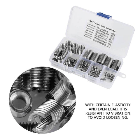 50 Pcs 302 Stainless Steel Inner Thread Self Tapping Thread Inserts Set For Metal Repair And Reinforcement with storage case