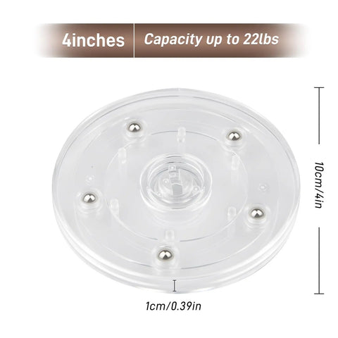 Two Pack Four Inch Lazy Susan Turntables With Ball Bearing Rotation, Clear acrylic rotating tray for spices or decor.
