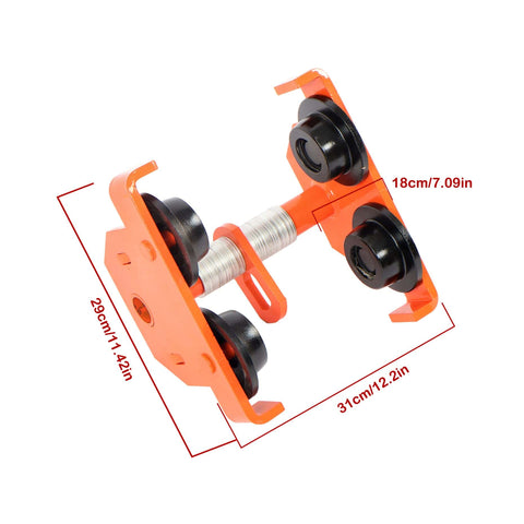 Manual Push Beam Trolley 2 Ton Built Tough Heavy Duty Alloy Steel For I Beam Adjustable 2.56 To 7.48 Inch Flange Width