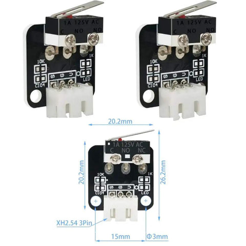 5 Pack 3 Pin End Stop Limit Switches For 3D Printer CR 10 Ender 3 NO NC Micro Switch Module with dimensions