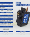 Close-up of a Sub Micro RC Servo Motor With Metal Gear, 8g Light, 1kg Torque, data sheet showing specifications on the side.