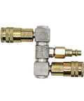Double Swivel Air Manifold With Two Quarter Inch Steel Industrial Couplers And One Quarter Inch Steel Plug Kit.