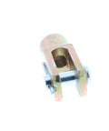 Beefy Three Eighths Inch Fine Thread Steel Clevis End With Pin And Cotter Key For Master Cylinder Or Booster Pushrod To Brake Pedal Arm Universal Fit Linkage Connector For Ride Ready Precise Adjustment And Reliable Pedal Hookup, steel clevis close-up