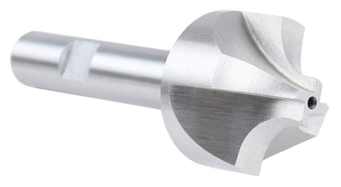 Close-up of silver HSS corner-rounding end mill
