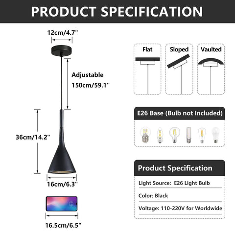 Farmhouse Black Cone Pendant Light For Kitchen Island 1 Light Small Industrial Pendant Lighting With Mid Century Charm And Cool Industrial Vibe Barn Ceiling Fixture Adjustable Hanging Lamp Dimmable Easy Install