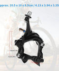 Deadly Smooth Road Bike V Brake Set Featuring Heavy Duty Mechanical Dual Pivot Calipers With Tough Aluminum Alloy Housing For Grip Tight Front And Rear Wheel Control In Sleek Black close-up of brake caliper with measurements.