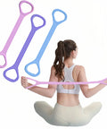 Figure 8 Resistance Band With Handles For Arm Back Shoulder Training And Full Body Workouts, 3-color set with woman using band
