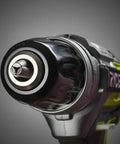 Close-up of the chuck on the Professional Grade Brushless Percussion Drill With Killer Torque And All Metal Chuck 18 Volt Cordless Power Tool.