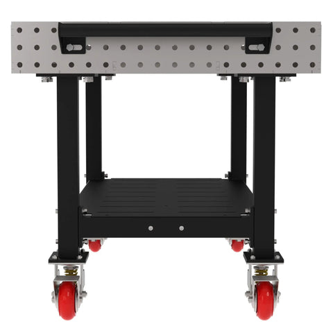 Precision Laser Cut Welding Fixture Table 60 X 36 Inches Heavy Duty Rolling Workbench with casters and storage shelf.